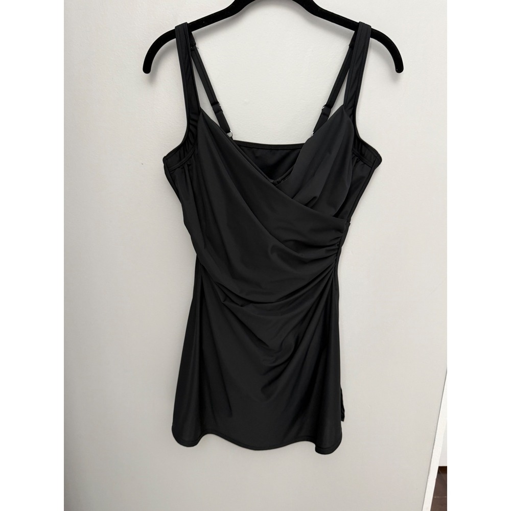 Miraclesuit Womens Black Marais One Piece Swimdress Ruched Swimsuit Size 14 - Picture 2 of 13
